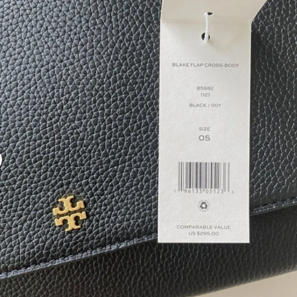 NWT！NEW！Tory Burch Blake Flap Pebbled Leather Crossbody Large Black -Women Bag - Picture 8 of 10